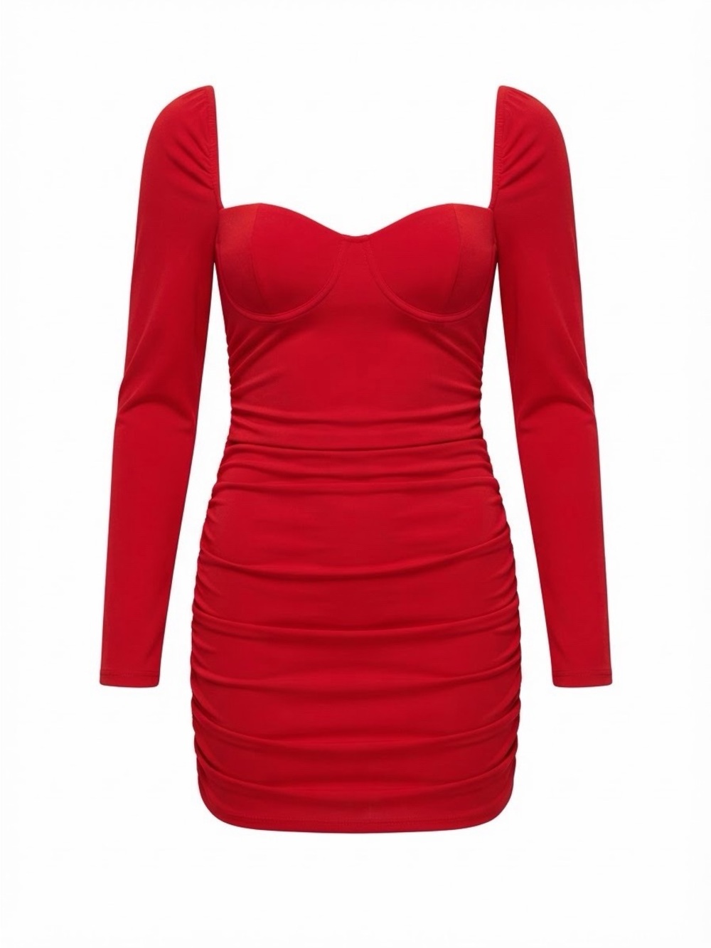 NWT Princess Polly Red Portia Long Sleeve Ruched Square Neck Mini Dress Size US
